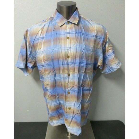 Tommy Bahama Other - Mens‎ Tommy Bahama Short Sleeve Button Front Silk Shirt Size XL Blue Brown Plaid